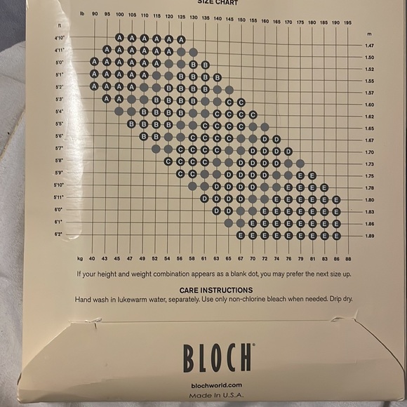 Bloch dance stirrup tights tan size c.. size chart in pictures - Picture 2 of 2